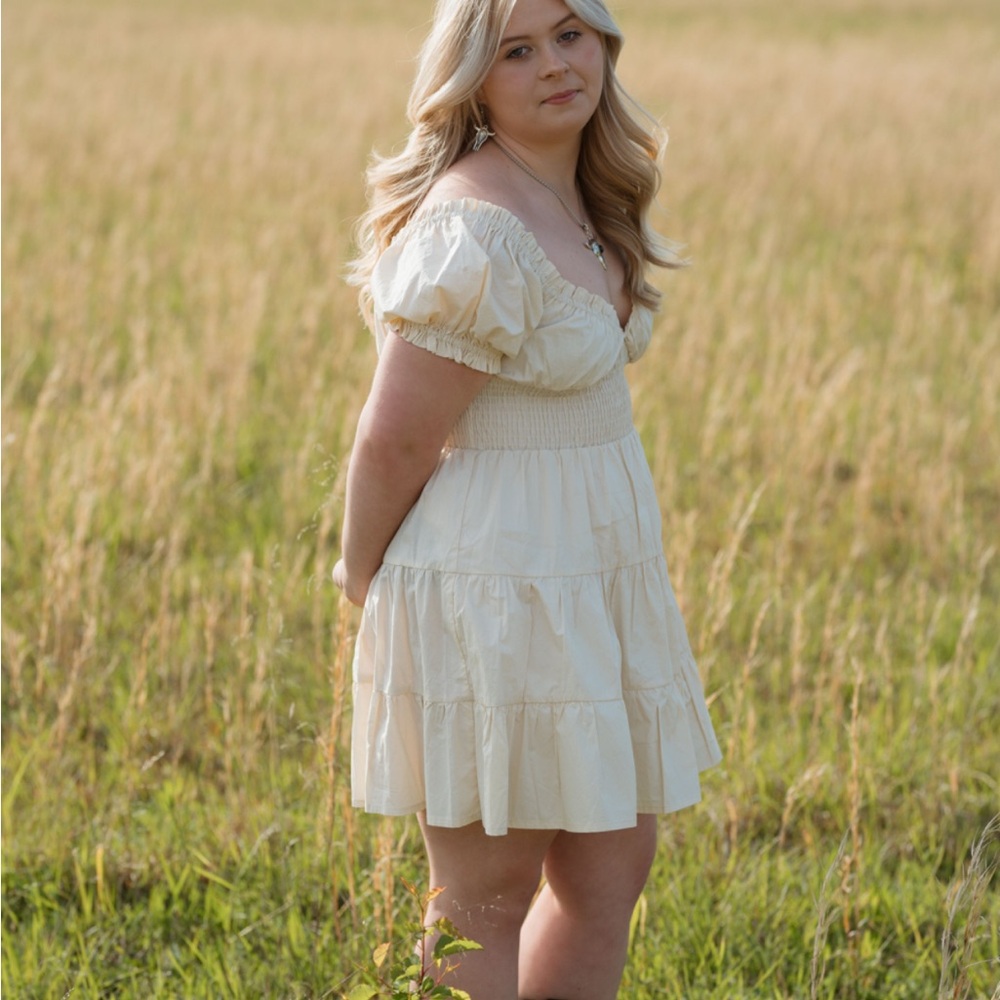 Elegant Cream Puff Sleeve Dress